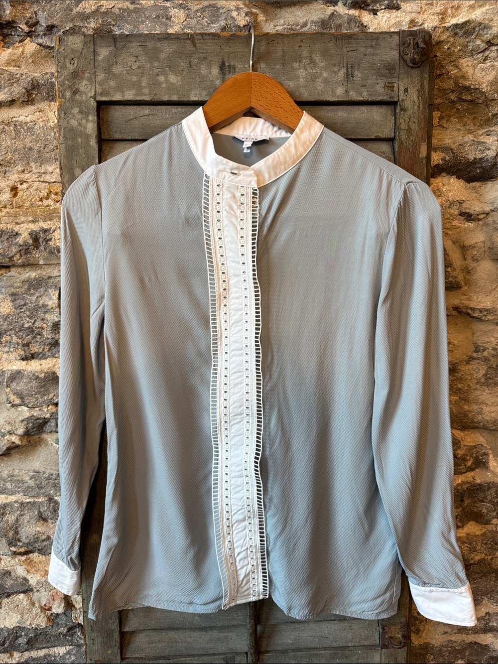 Reiss Light Blue Blouse with White Contrast Trim